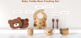 Siliconen Babyserviesset babyetenset Teddybeer 7-delige set kom met zuignap, onderverdeelde borden, verstelbaar slabbetje, snackbeker, drinkbeker, eetbestek voor baby's vanaf 6 maanden, BPA-vrij, ROZE