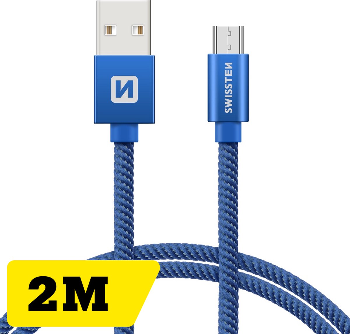 Swissten Gevlochten Micro-USB naar USB kabel - 2M - Blauw