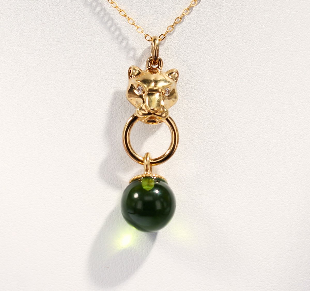 actie! Brigada - 925 sterling zilver 18 karaat geelgoud verguld hanger Panterkop met groene barnsteen en 2 schitterende briljant geslepen Natuurlijke Spinel
