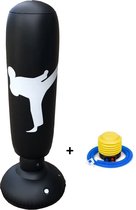 Opblaasbare bokszak + pomp – Staande bokszak met stevige vulbare voet – Bokszak volwassenen en kinderen – Boksbal – Boksen – Bokspaal – 1.60 m – Zwart – Punching bag + pump