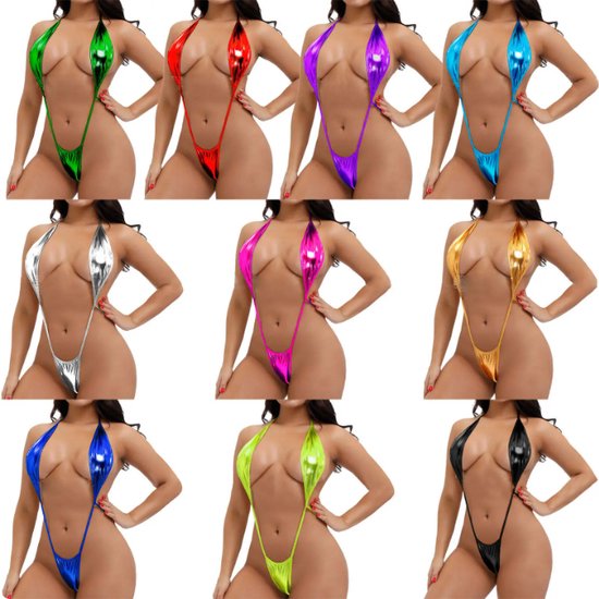 Finnacle - "Micro-Bikini-Badmode-voor-Vrouwen: -One-Piece-in-Zilver-Lakleer, String-Bikini, One-Size"