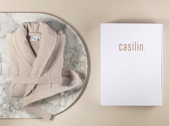 Casilin - Unisex Badjas Fleece en Katoen Badstof - Dames en Heren - Cadeau incl Luxe Geschenkdoos - Beige - Maat XS