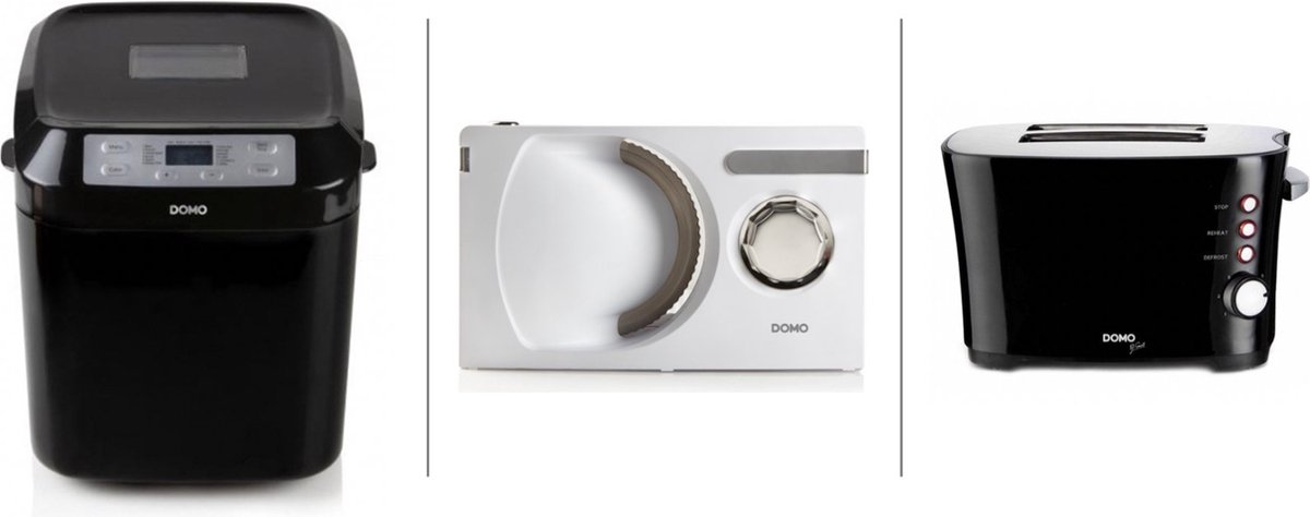 DOMO Broodbakoven (B3974) + DOMO Broodrooster/Toaster (DO941T) + DOMO Snijmachine (DO523S) Elektrisch - 120W - Zilver / Metaal