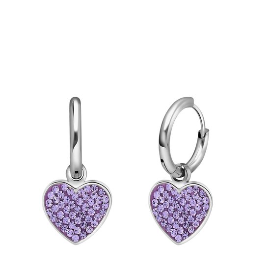 Lucardi Femme Boucles d'oreilles en acier coeur avec cristal violet - Boucles d'oreilles - Acier - Couleur argent