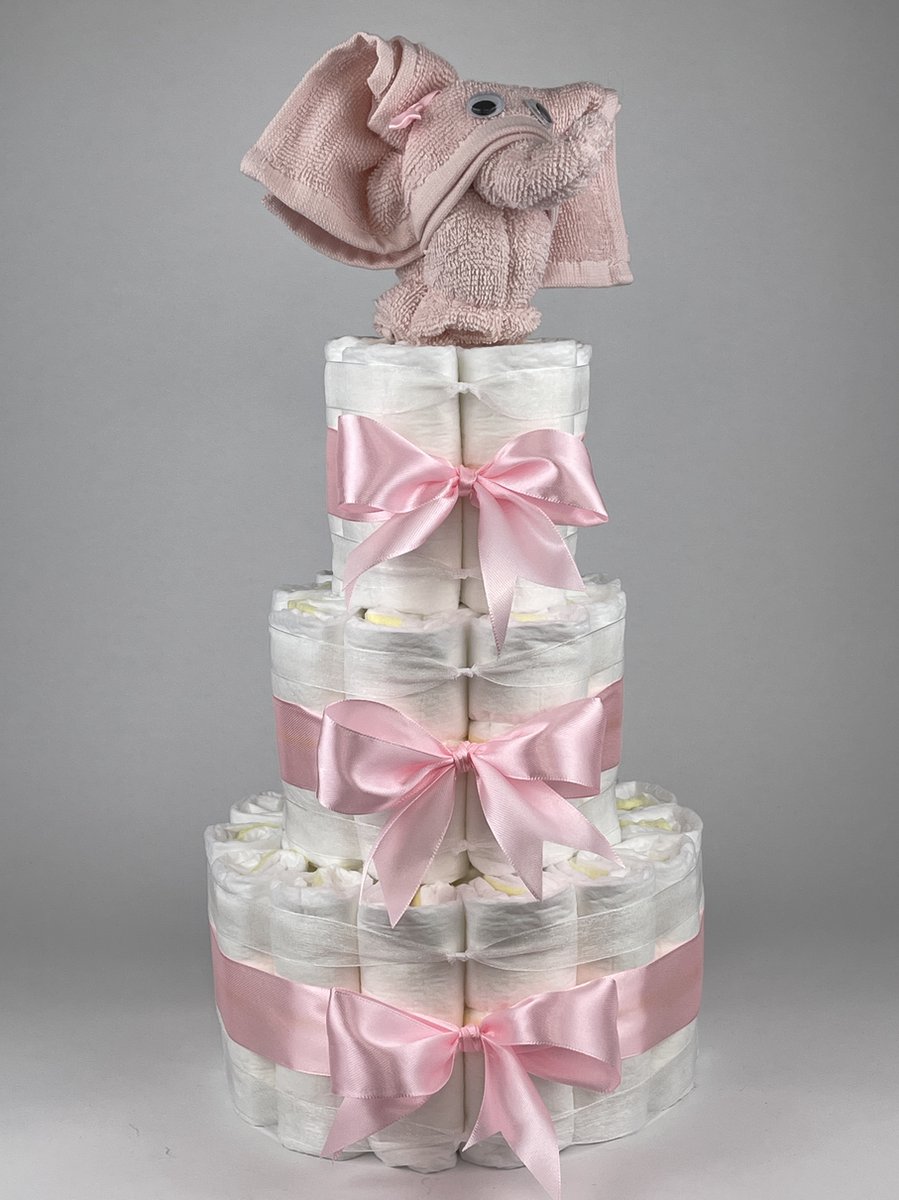 Goedkoopste Chouette-Chouette | Luiertaart Meisje | Kraamcadeau | Geboorte Meisje | Babyshower | Olifant Blush roze - Roze