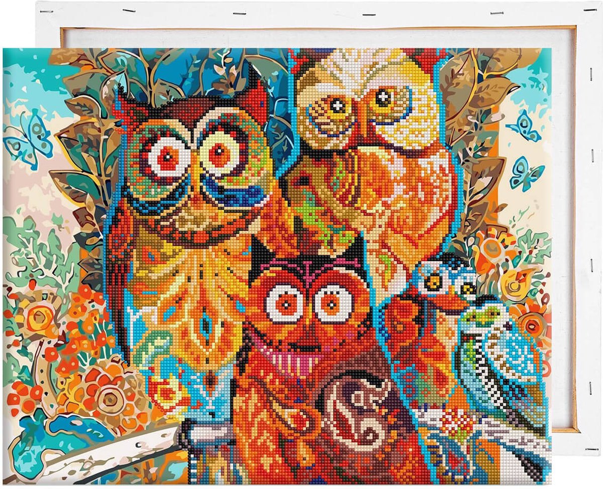 Schilderen Op Nummer Volwassenen DIY Hybrid Paint By Number Diamond Painting - Compleet Hobby Pakket op Frame met Vernis - ®Arty Bee - Uilen Feest 2.0 - 40x50cm — afbeelding 7