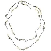 Behave Lange ketting zwart met zilver kleur en glitter kralen 170 cm