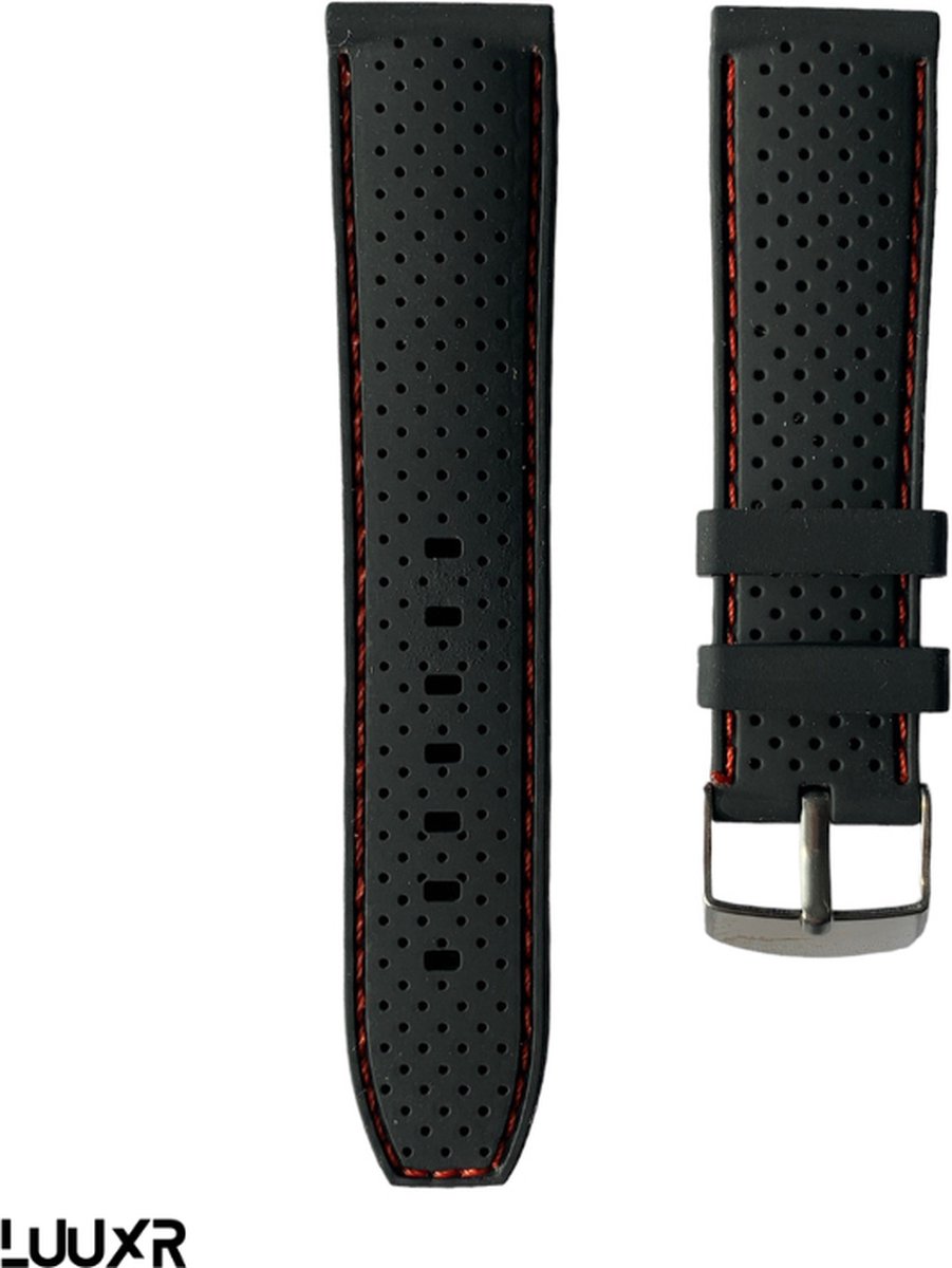 Luuxr strap black rubber red stitch 22mm lurure220001