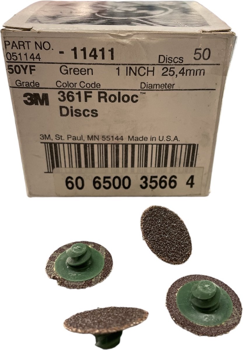 3M Roloc schuurschijf art. 11411 - P50 - diameter 25.40 mm - Prijs per doos ( inhoud 50 stuks)