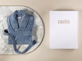 Casilin Unisex Badjas Fleece en Katoen Badstof - Dames en Heren - Cadeau voor Man en Vrouw - Cadeau Incl Luxe Geschenkdoos - Jeans Blauw - XXL