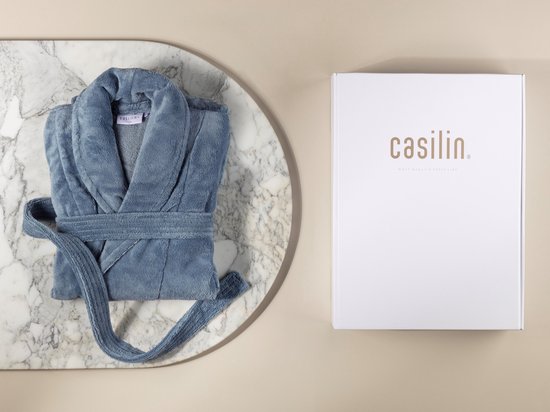 Casilin Unisex Badjas Fleece en Katoen Badstof - Dames en Heren - Cadeau voor Man en Vrouw - Cadeau Incl Luxe Geschenkdoos - Jeans Blauw - XXL