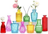 Mini-vazenset, 10 stuks, kleurrijke glazen vazen voor tafeldecoratie, vintage bloemenvaas, bruiloft, kantoor, tuindecoratie, als housewarmingscadeau voor vrienden en familie