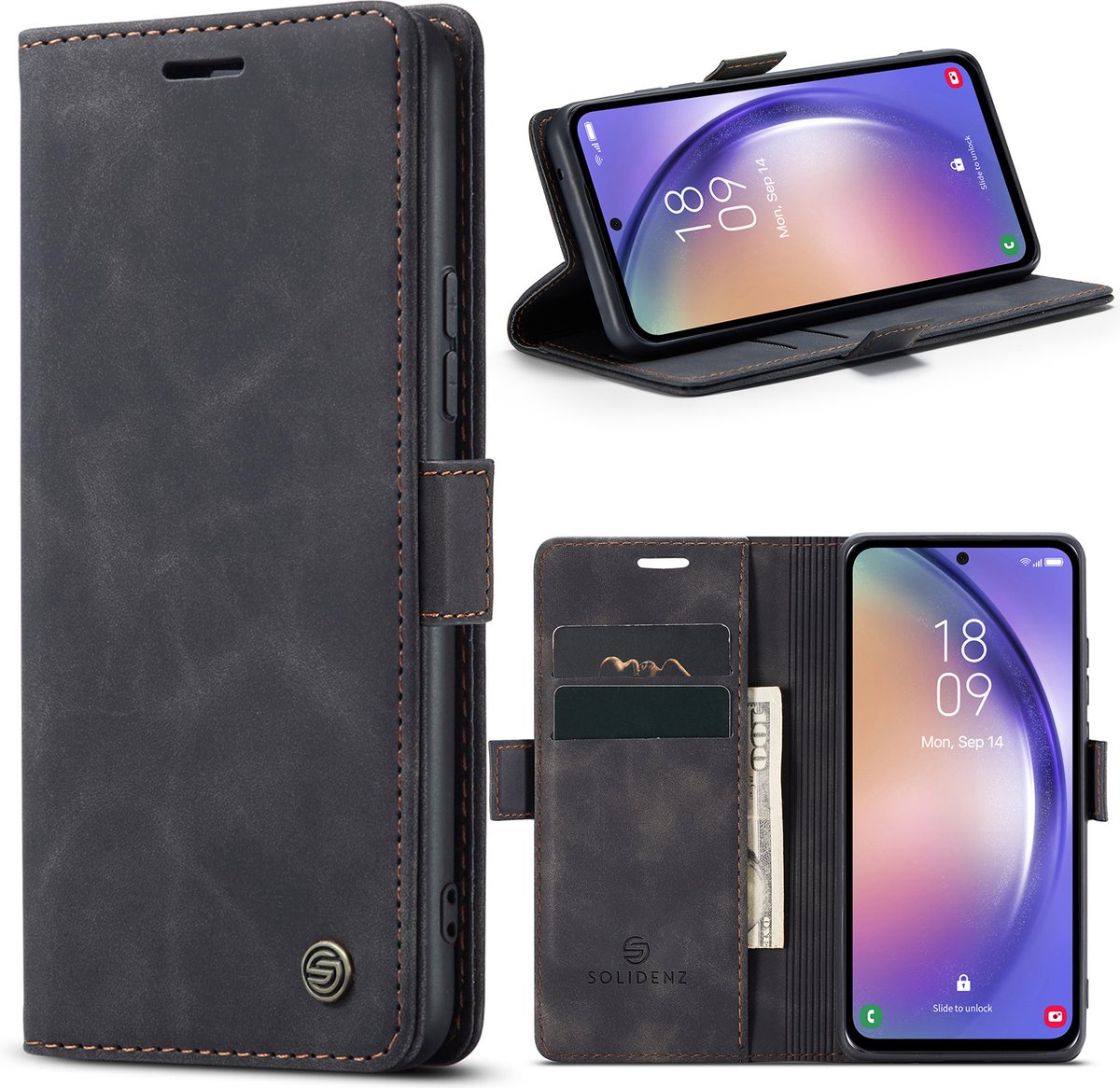Solidenz Hoesje - Geschikt voor Samsung Galaxy A54 - Urban Book - Zwart
