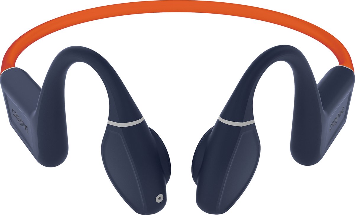 Creative Outlier Free Pro+ Draadloze en waterdichte Bone-conduction-hoofdtelefoon met verstelbare conducties, geintegreerde 8 GB MP3, tot 10 uur batterijduur, geintegreerde microfoon (blauw en oranje)