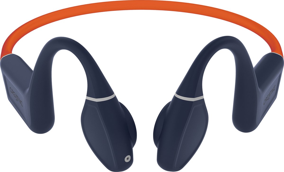 Creative Outlier Free Pro+ Bone-conduction-IPX8-sport hoofdtelefoon met Bluetooth 5.3, verstelbare conducties, geintegreerde 8 GB MP3-speler, tot 10 uur batterijduur, geintegreerde microfoon,waterdicht (blauw en oranje)