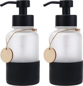 Glazen zeepdispenser met siliconen hoes, roestvrijstalen pompdispenser voor vloeibare zeep, geschikt voor keuken, badkamer, wastafel, enz., 350 ml (zwart)