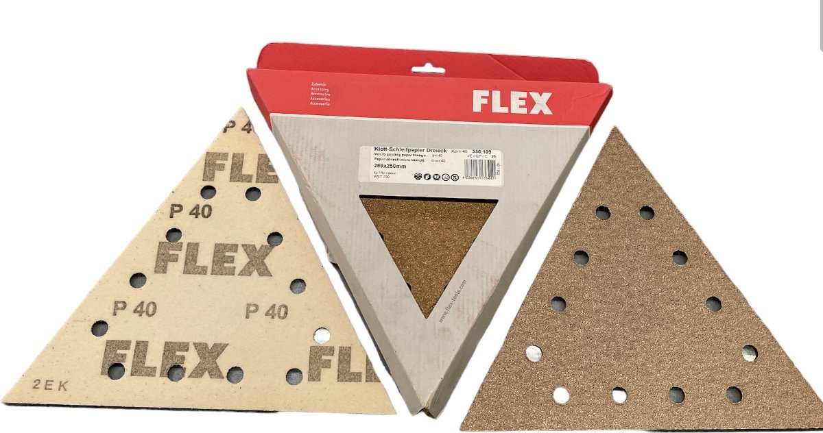 Flex tools Select Flex schuurpapier driehoek art. 350109 - 290 mm x 250 mm - P40 - Prijs per doos ( inhoud 25 stuks)