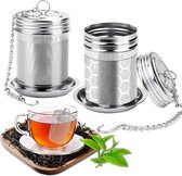 Theezeef voor losse thee, 2 stuks thee-ei voor losse thee met deksel en lekbak, fijnmazige theefilter met ketting voor theepotten, kopjes, theefles
