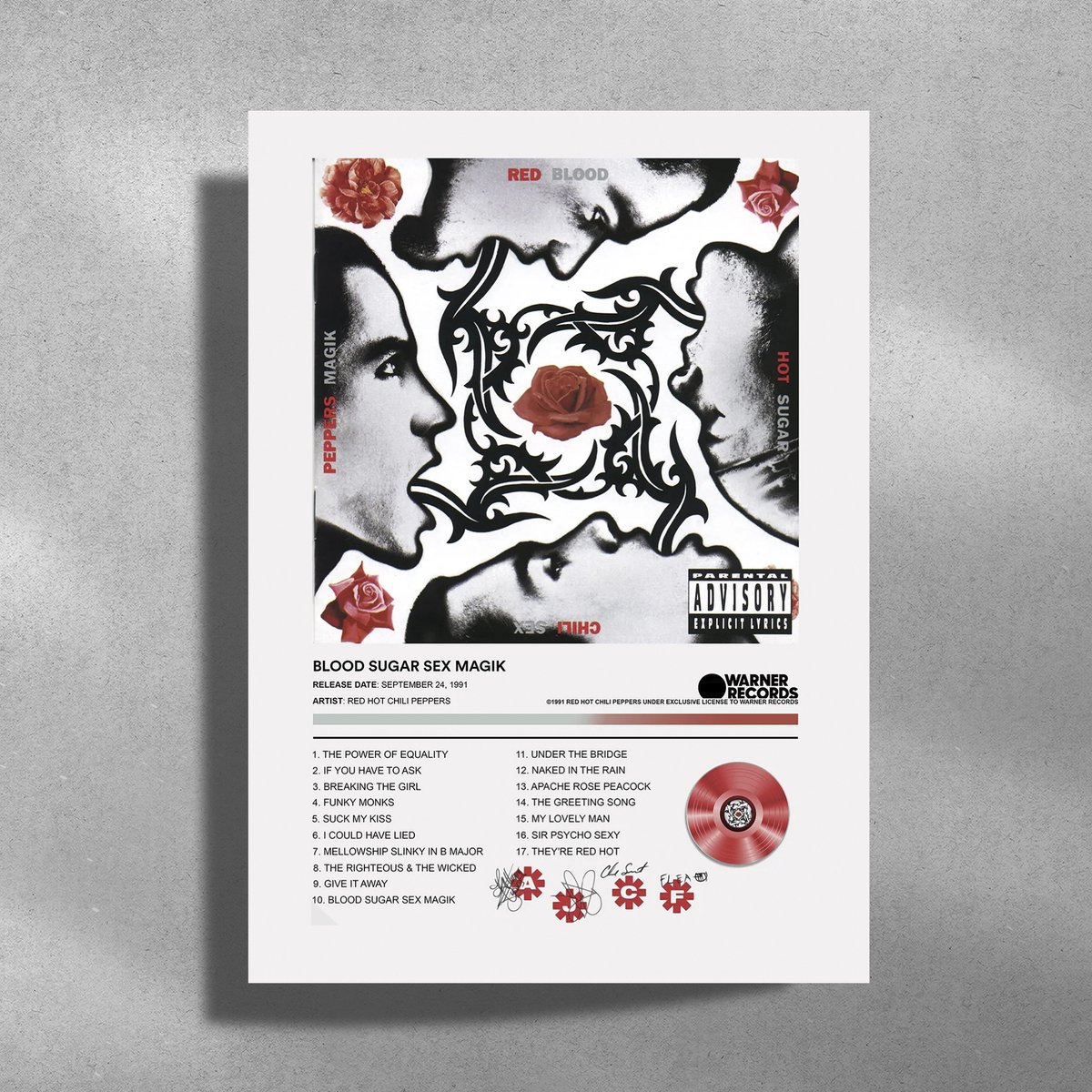 Luxe poster Red Hot Chili Peppers - Metalen Poster 30x40cm - Blood Suger S*x Magik - album cover rood