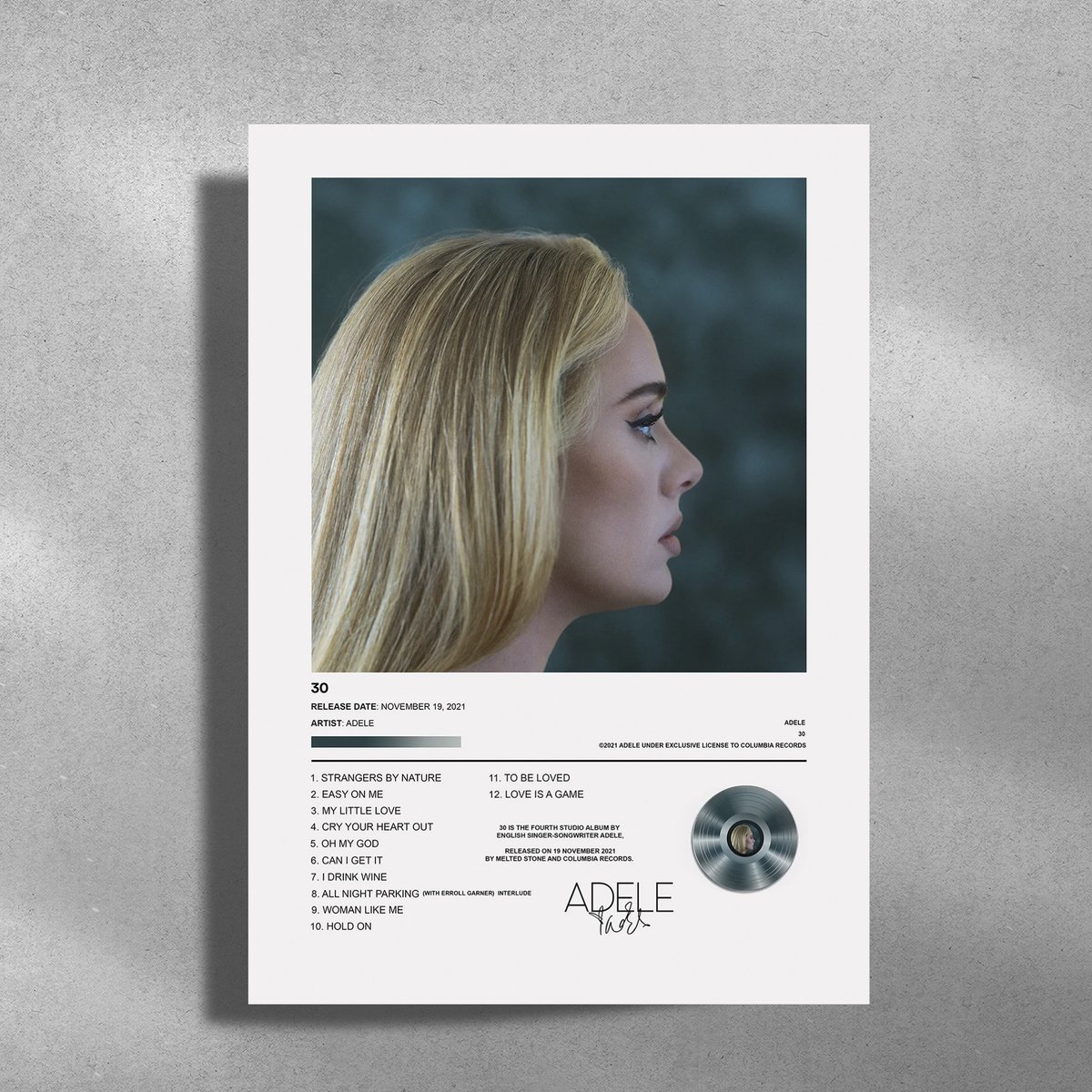 Luxe poster Adele - 30 - Metalen Poster 30x40cm - album cover groen
