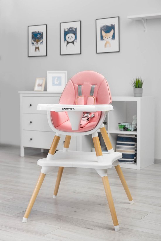 Kinderstoel — Caretero — model 2-in-1 — HIGH CHAIR TUVA PINK — hoge stoel 2-in-1 kan van hoge stoel naar set stoel en tafel