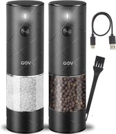 GOV Elektrische Peper- en Zoutmolen Set Stripe - Zwart - Oplaadbaar - Verlichting - Pepermolen - Cadeau