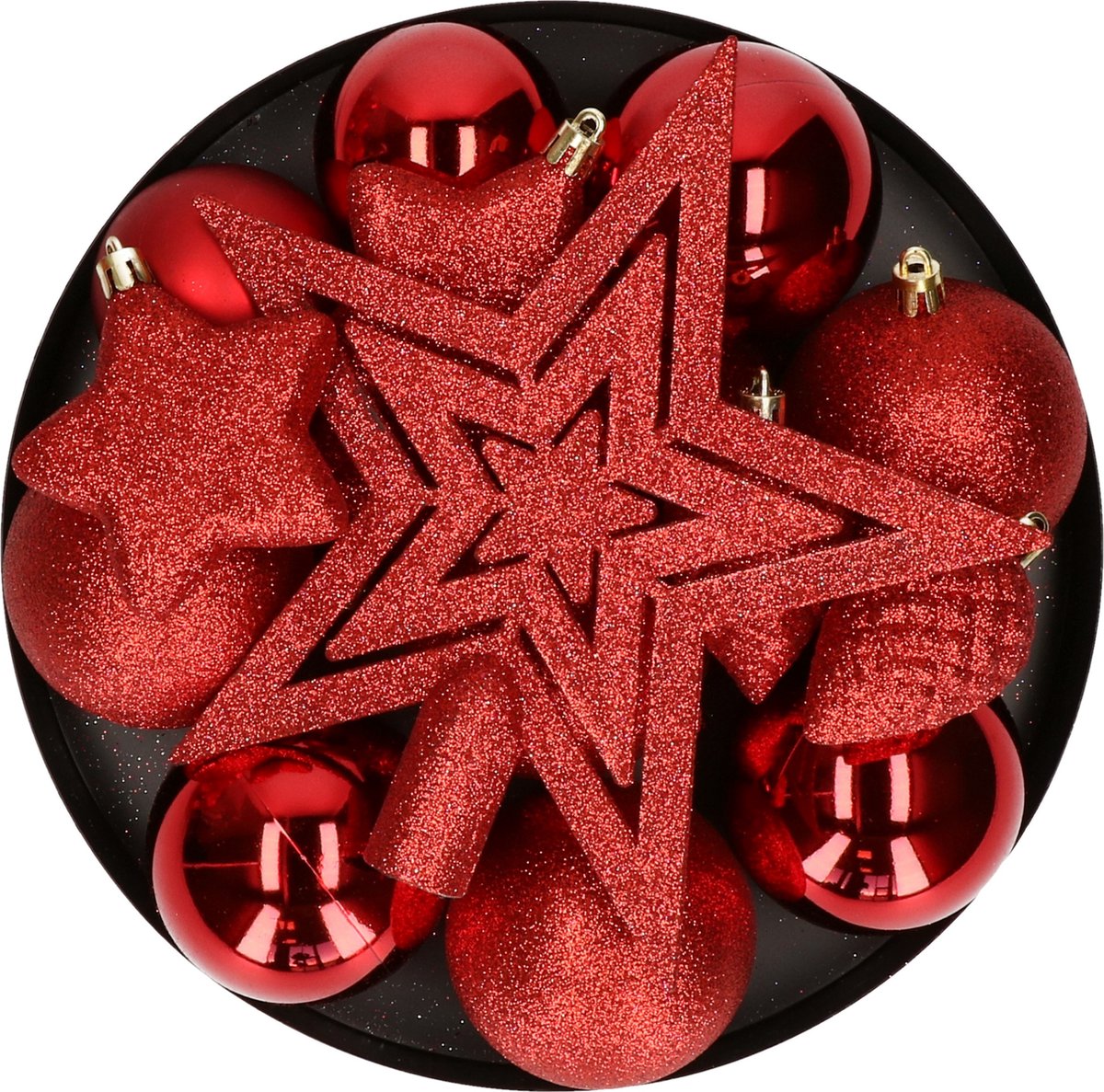 Rode kunststof kerstballen en ornamenten set van 39 stuks met ster piek - House of Seasons.