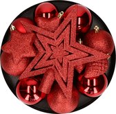 Kerstballen en kerstornamenten - set van 39x st - rood - met ster piek - kunststof