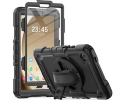 Hoes met ingebouwde Screenprotector Geschikt voor Samsung Galaxy Tab A9 | Inclusief 360° Draaibare Handriem en Schouderriem | Extreme bescherming | Ideaal voor zakelijk gebruik | Zwart