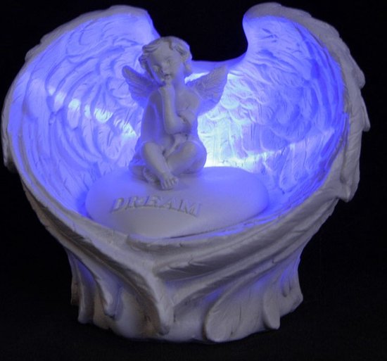 Boutique Trukado - Dream - Engelen Vleugels en Cherubijn - LED - beeldje - heel mooi en gedetailleerd - (hxbxd) ca. 8,5cm x 10,5cm x 7cm