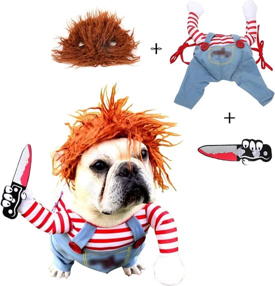 Honden kostuum Chucky the horror Clown 3 delig maat S hond kostuum chucky . bol