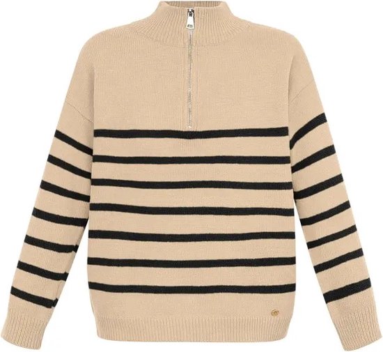 Gebreide trui strepen met rits - beige - dames - maat S/M