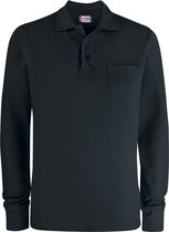 Clique Herenpoloshirt met knopen, borstzak en lange mouwen Zwart - 3XL