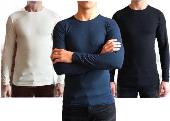 Dice mannen Longsleeve Shirt 3-stuks wit/blauw/zwart maat S
