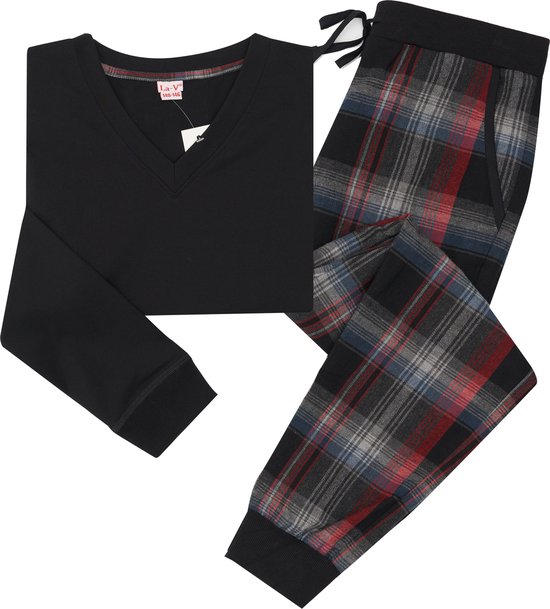 La-V pyjama sets voor Meisjes met jogging broek van flanel Zwart/Rode 170-176