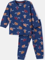 Woody pyjama baby jongens - donkerblauw met mammoet all-overprint - 232-10-PZL-Z/910 - maat 56