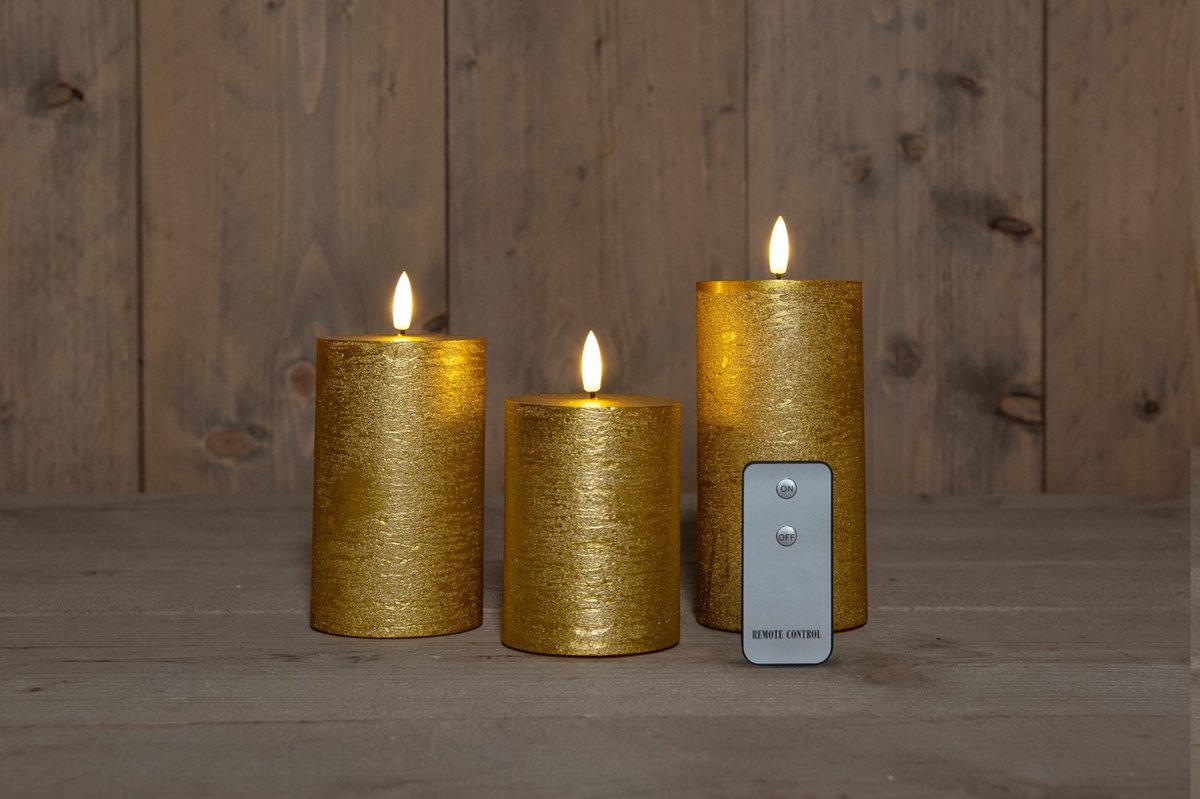 B.O. 3Pcs 3D Wick Gold Candle kaars 7,5X1012,515 cm Rustic Wax Anna...