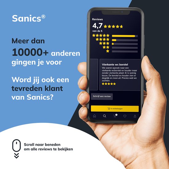 Sanics® Seal WC borstel met Houder Zwart - Toiletborstel - Toiletborstelhouder - WC borstelhouder - Hangend - RVS