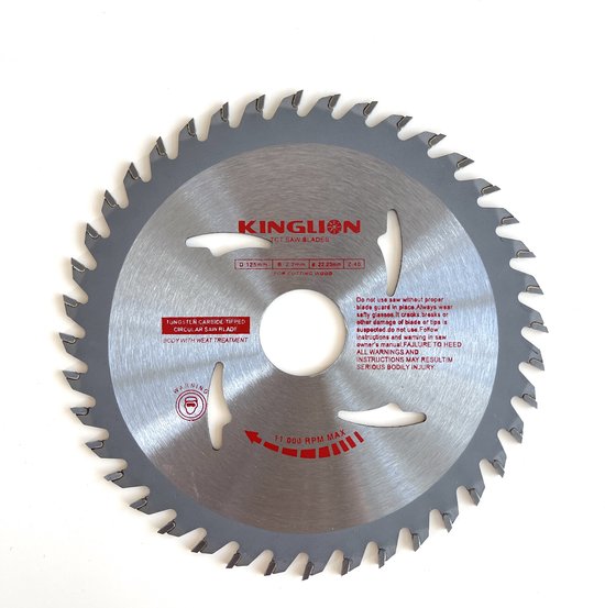 Lame de scie KINGLION - Lame de scie à bois - 125 x 22,23 mm - Meuleuse d'angle - 40 dents - carbure - Incl. bague de réduction 19,8mm