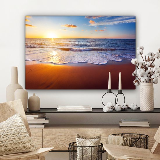 OneMillionCanvasses - Toile - Peinture - Plage - Mer - Soleil - Horizon - Peintures sur toile - Photo sur toile - 150x100 cm - Salon