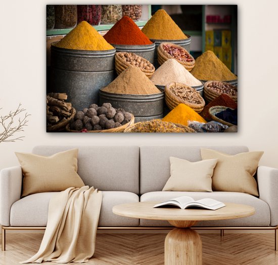 Tableau sur toile Herbes - Ton - Épices - Jaune - Marron - 120x80 cm - Décoration murale