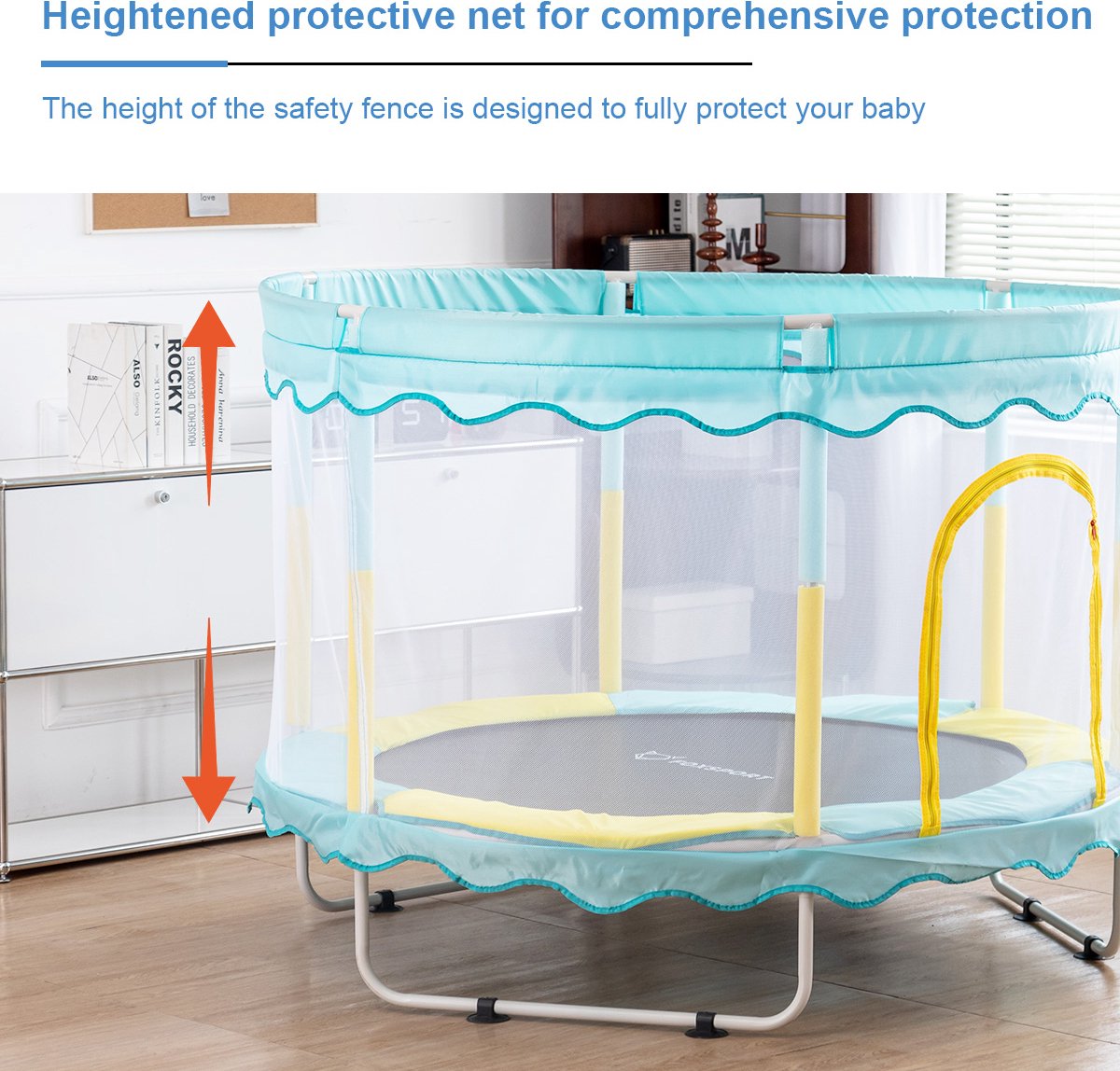 FOXSPORT Kinder Trampoline - Trampoline met Elastieken - Outdoor - Buitenspeelgoed - Trampoline met veiligheidsnet - 110 cm Veiligheidsnet - 150 cm - Blauw — afbeelding 10