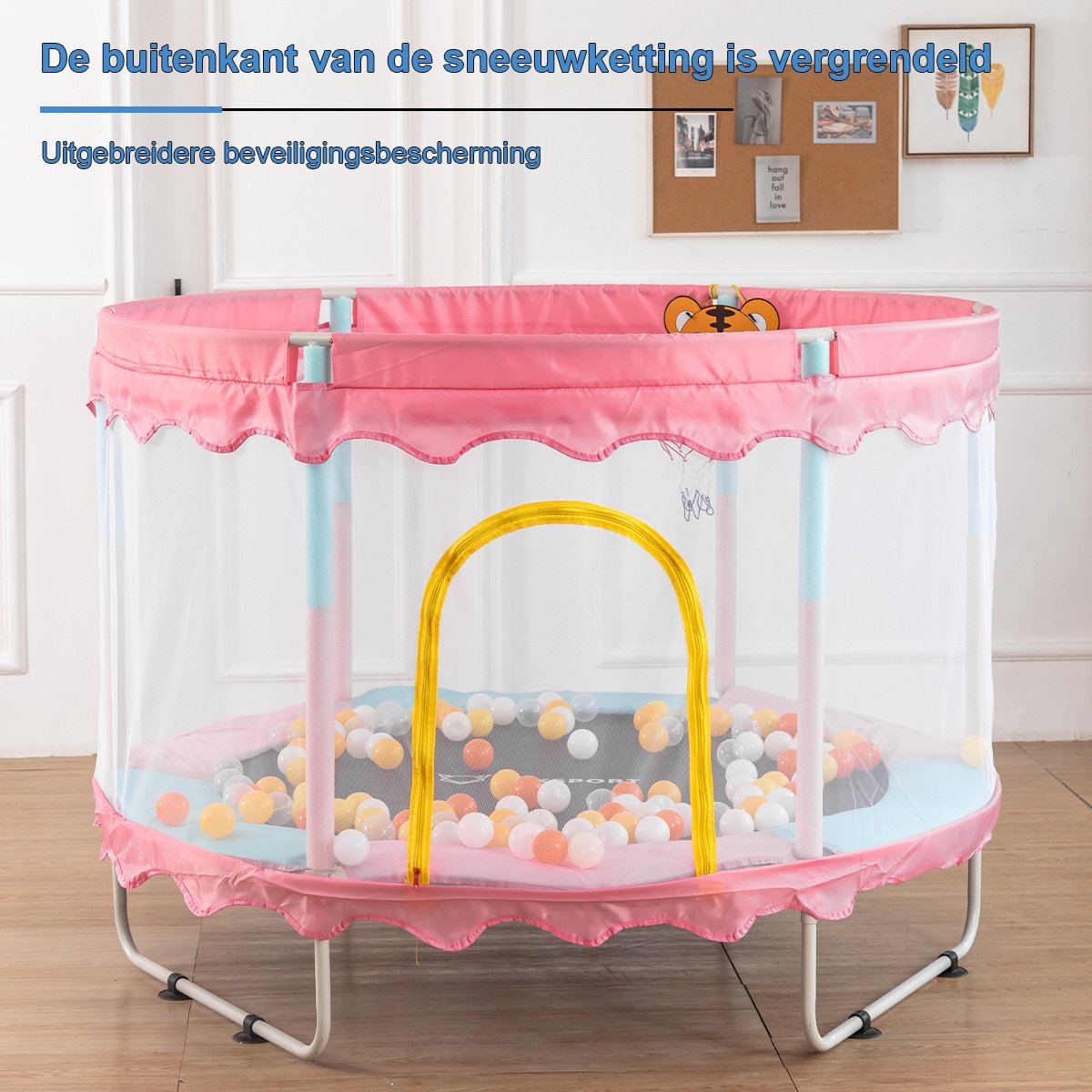 FOXSPORT Kinder Trampoline - Trampoline met Elastieken - Outdoor - Buitenspeelgoed - Trampoline met veiligheidsnet - 110 cm Veiligheidsnet - 150 cm - Roze — afbeelding 4