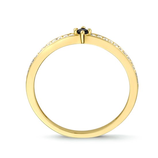 Magnifique Bague en Or 14 Carats Zircone Zwart et Wit 16,50 mm. (taille 52)| Bague de fiançailles|Proposition