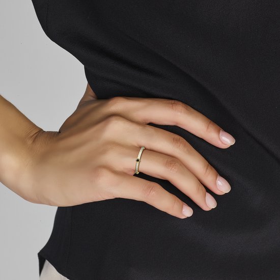Magnifique Bague en Or 14 Carats Zircone Zwart et Wit 16,50 mm. (taille 52)| Bague de fiançailles|Proposition