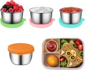 Set van 4 dressingcontainers, 50 ml lekvrije Bento Box-accessoires, 304 roestvrijstalen saladedressingcontainer met siliconen deksel, BPA-vrij, herbruikbare mini-sauscontainer, snackcontainer