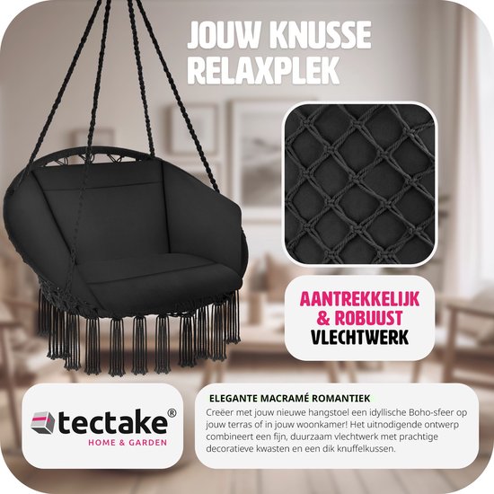 tectake® Hangstoel - Hangende Schommel met Dikke Kussens en Kwastjes