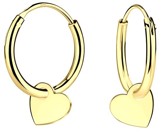 Joy|S - Zilveren hartje bedel oorbellen - oorringen - t52 - 14k goudplating