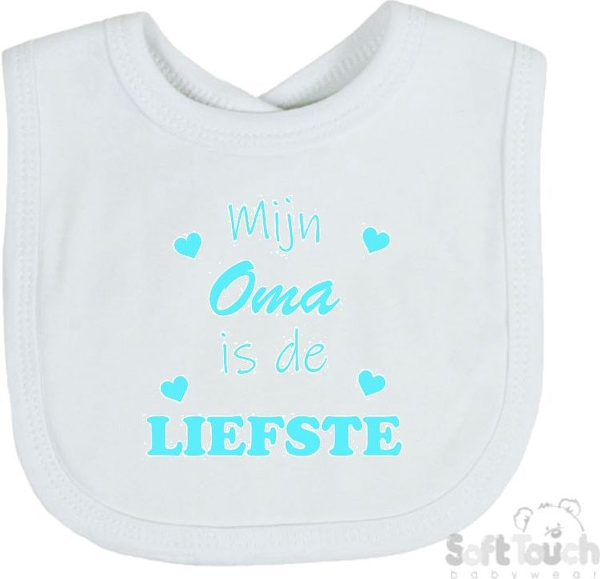 Goedkoopste Soft Touch Slabber Slabbetje Slab Mijn Oma is de liefste Unisex Katoen Wit/aquablauw Maat 33x22 Cm