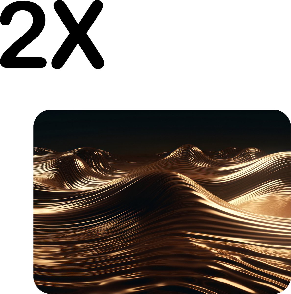 BWK Flexibele Placemat - Gouden Golven - Set van 2 Placemats - 40x30 cm - PVC Doek - Afneembaar